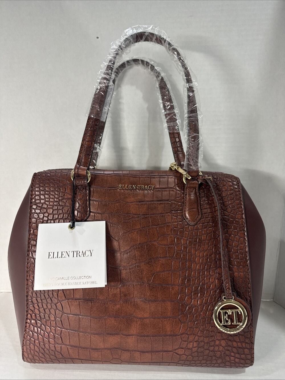 Ellen Tracy Handbag Camille Collection ETH1434 Cognac Leather NWT